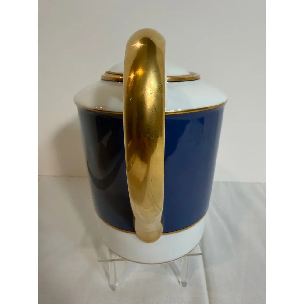 Fitz and Floyd Renaissance Blue Gold Trim Coffee Pot Porcelain Japan 1978 VTG